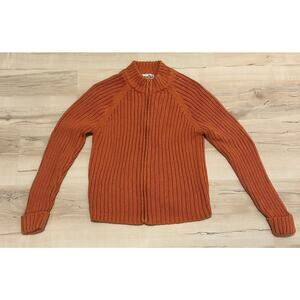 Bagatelle Women L Sweater Jacket‎ Cardigan Mock Neck Full Zip Ribbed Knit Orange